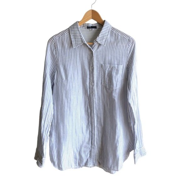 Striped White Button-Up Women's Top - Picture 12 of 12
